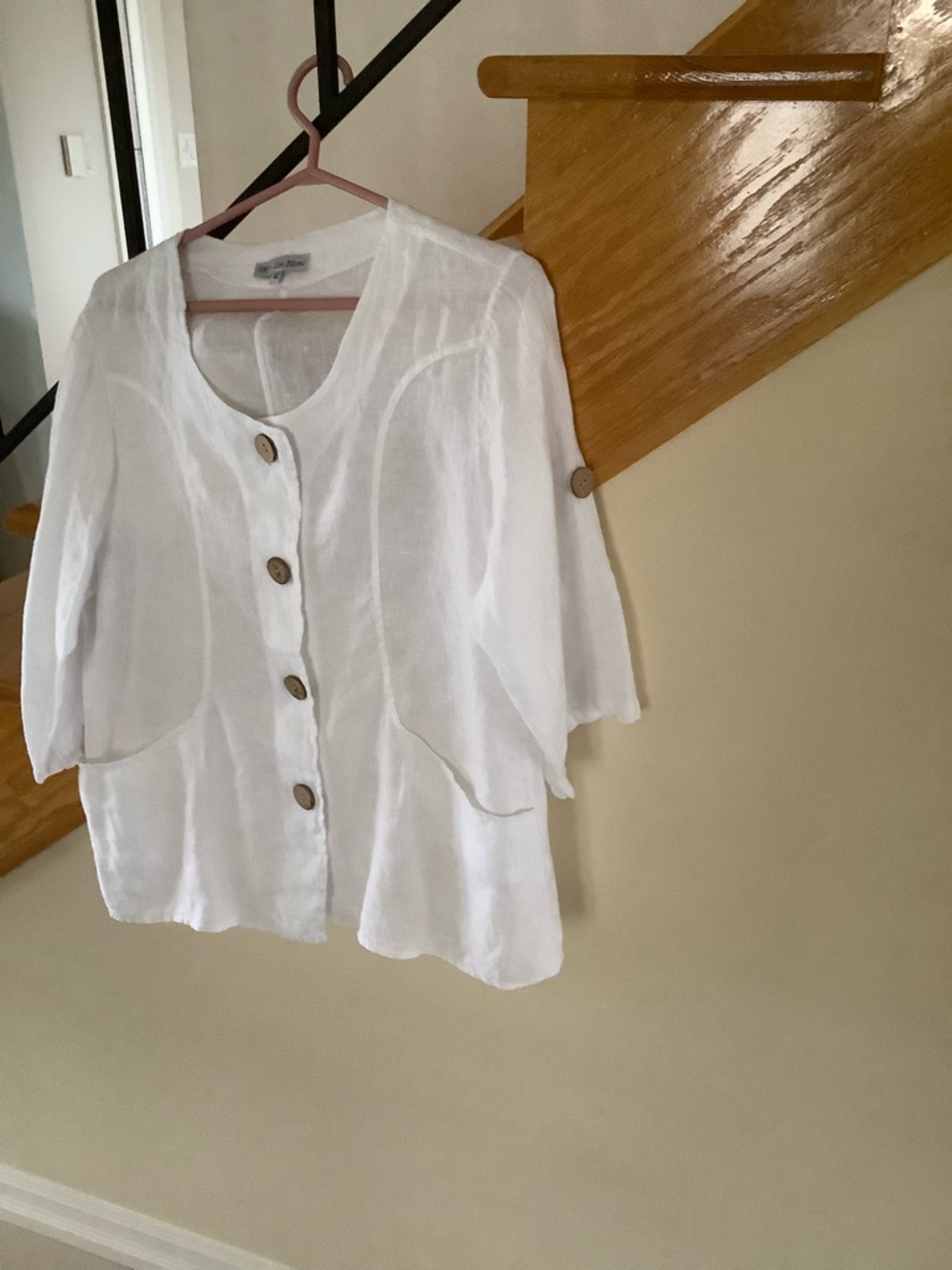White Linen Button-Front Shirt with Natural Buttons